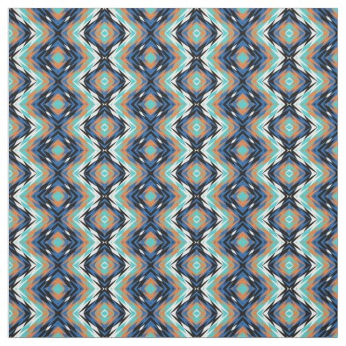 Turquoise Blue Orange Black Aztec Mosaic Pattern Fabric