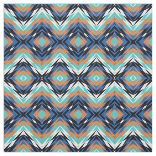 Turquoise Blue Orange Black Aztec Mosaic Pattern Fabric