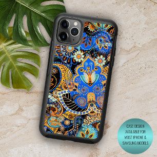 Turquoise Blue Orange Black Paisley Floral Art iPhone 16 Pro Max Case