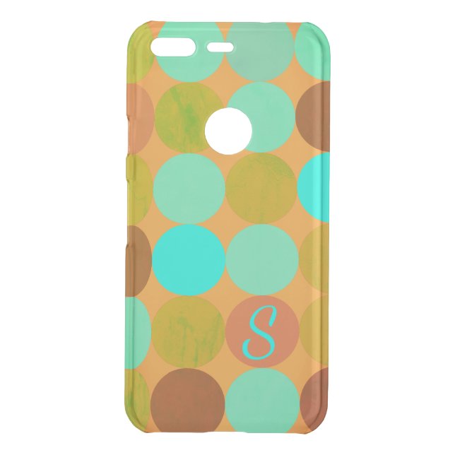 Turquoise Blue & Orange Circles Monogram Uncommon Google Pixel Case (Back)