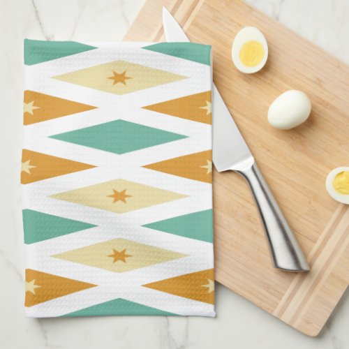 Turquoise Blue Orange Cream Diamond And Star Retro Kitchen Towel