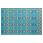 Turquoise Blue Orange Geometric Plaid Pattern Fabric