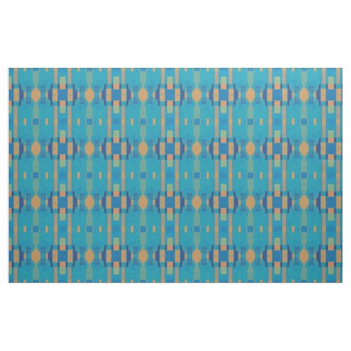 Turquoise Blue Orange Geometric Plaid Pattern Fabric