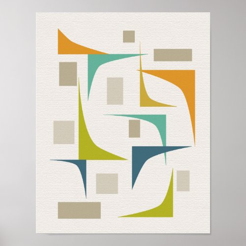 Turquoise Blue Orange Green Corners Mid Century Poster