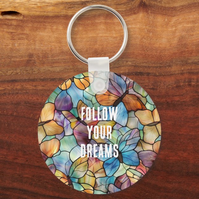 Turquoise Blue Orange Purple Butterflies Keychain (Front)
