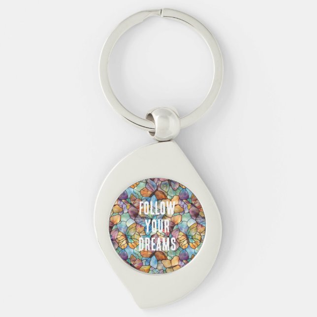 Turquoise Blue Orange Purple Butterflies Keychain (Front)
