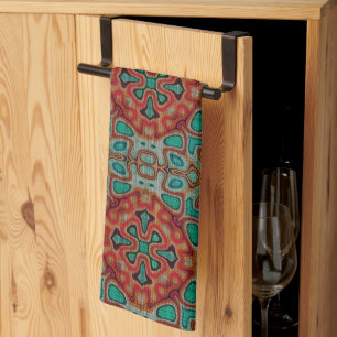Turquoise Blue Orange Red Green Bohemian Bali Art Kitchen Towel