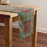 Turquoise Blue Orange Red Green Bohemian Bali Art Short Table Runner