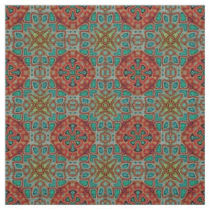 Turquoise Blue Orange Red Green Orient Bali Art Fabric