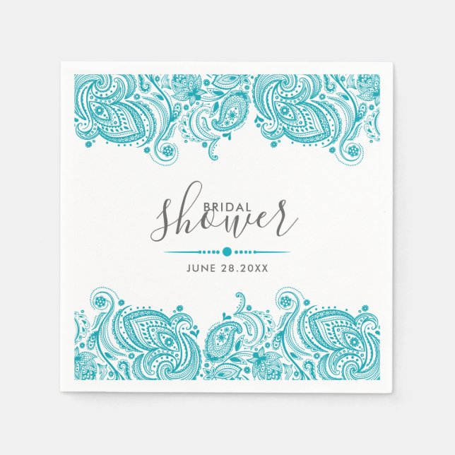 Turquoise-blue paisley lace napkins (Front)