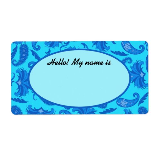 Turquoise  Blue Paisley Name Tag Label