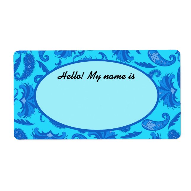Turquoise & Blue Paisley Name Tag Label (Front)
