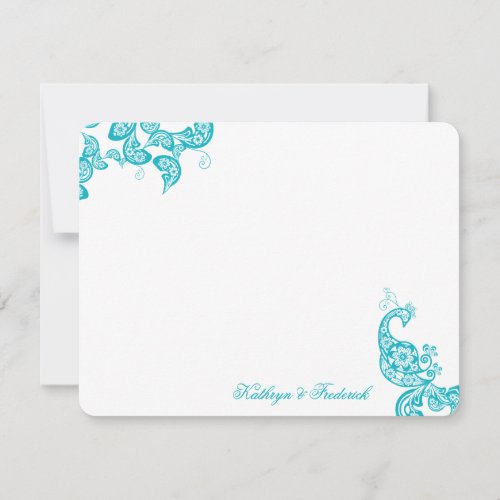 Turquoise Blue Paisley Peacock Thank You Card