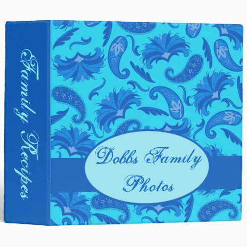 Turquoise  Blue Paisley Recipe Photo Memory Album 3 Ring Binder