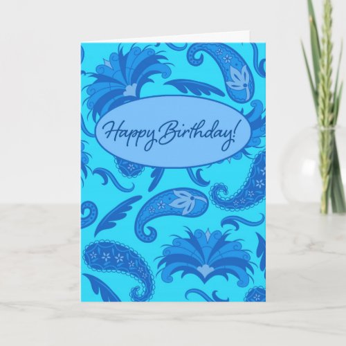 Turquoise  Blue Parisian Paisley Happy Birthday Card