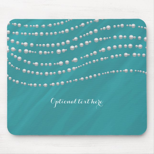 Turquoise Blue & Pearls Elegant Glamour Chic Mouse Pad (Front)