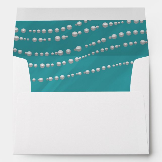 Turquoise Blue & Pearls Elegant Invitation Envelope (Back (Bottom))
