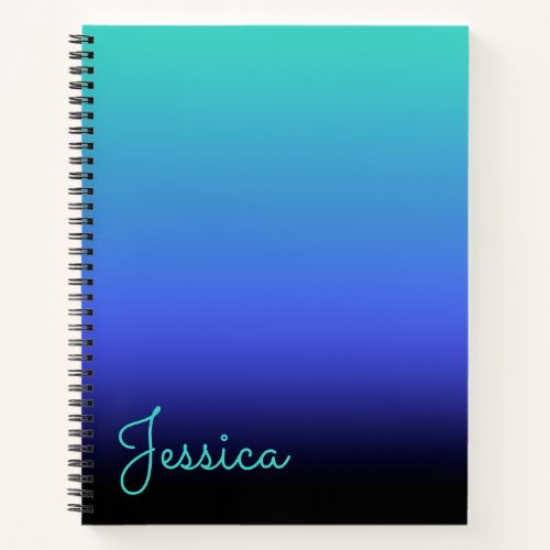 Turquoise Blue Periwinkle and Black Gradient Blank Notebook