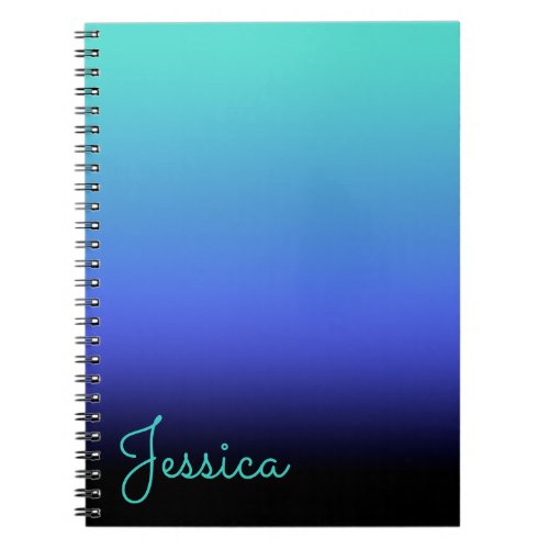 Turquoise Blue Periwinkle and Black Gradient Notebook