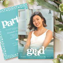 Turquoise blue photo bold modern simple grad party