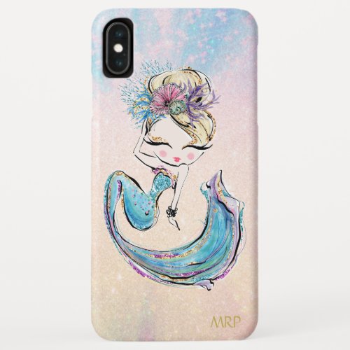  Turquoise Blue Pink Gold Glitter Mermaid iPhone XS Max Case