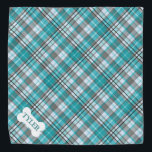 Turquoise Blue Plaid Custom Name Dog Bandana<br><div class="desc">Turquoise Blue Plaid Custom Name Dog Bandana</div>