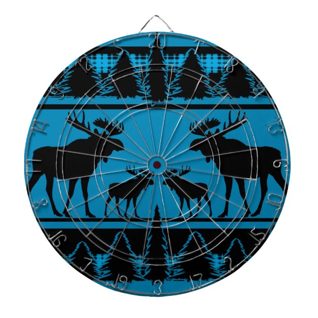Turquoise blue plaid moose rustic pattern dart board (Front)