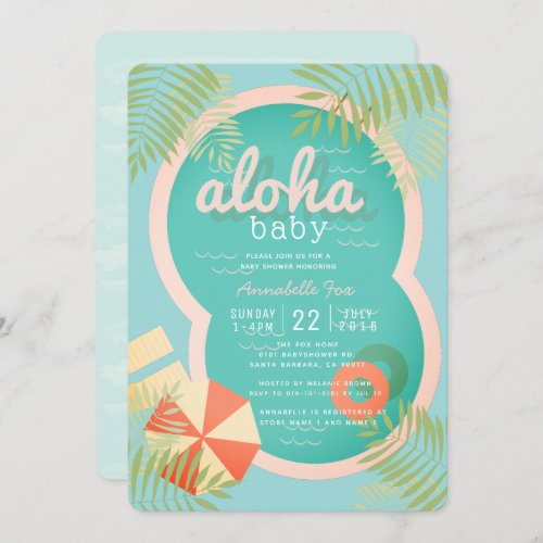 Turquoise Blue Pool Aloha Baby Shower Invitation