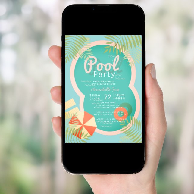 Turquoise Blue Pool Party Baby Shower Invitation (Front Digital)