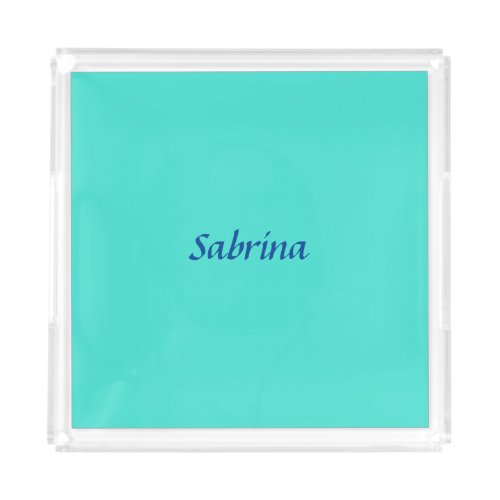 Turquoise Blue Professional Modern Elegant Name Acrylic Tray