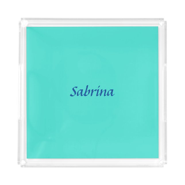 Turquoise Blue Professional Modern Elegant Name Acrylic Tray (Front)