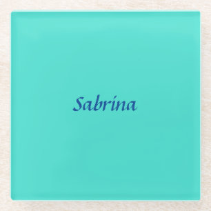 Turquoise Blue Professional Modern Elegant Name Glass Coaster