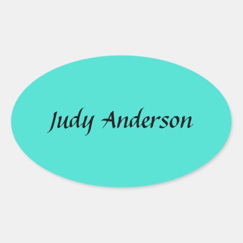 Turquoise Blue Professional Modern Elegant Name Oval Sticker