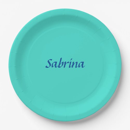 Turquoise Blue Professional Modern Elegant Name Paper Plates