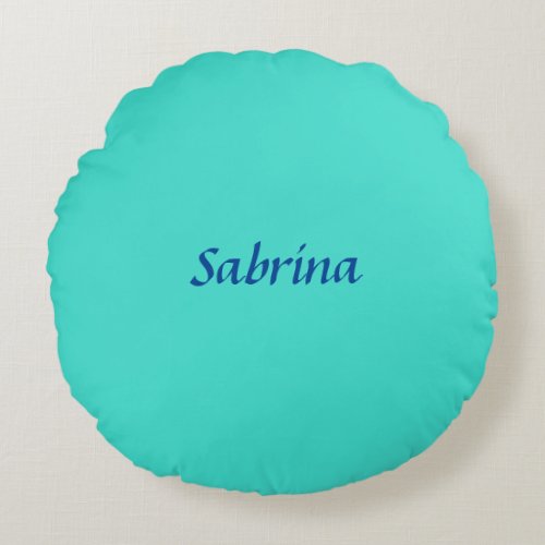Turquoise Blue Professional Modern Elegant Name Round Pillow