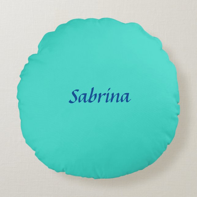 Turquoise Blue Professional Modern Elegant Name Round Pillow (Front)