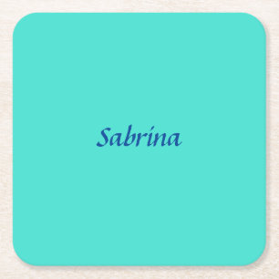 Turquoise Blue Professional Modern Elegant Name Square Paper Coaster