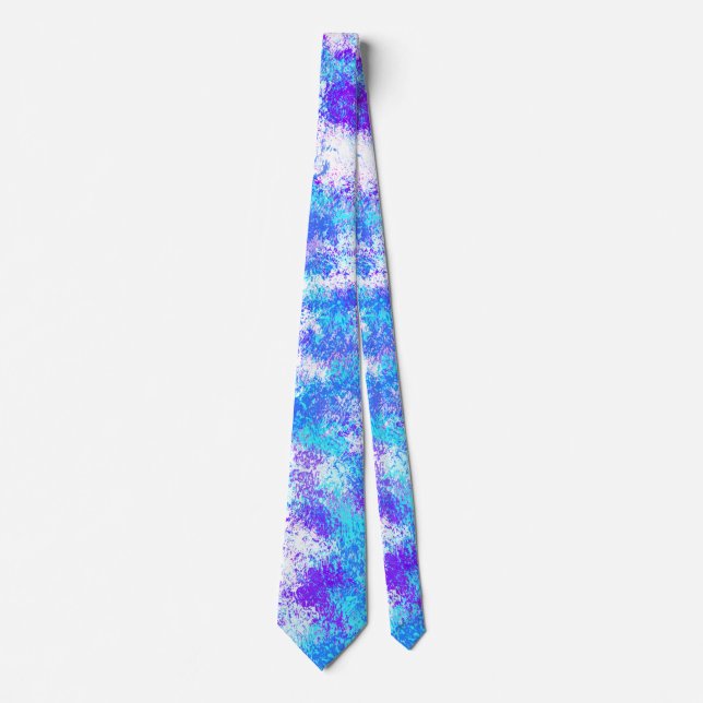 Turquoise Blue, Purple and White Abstract Painting Neck Tie (Front)