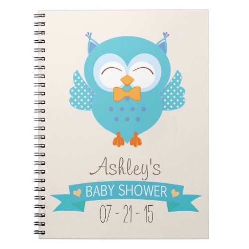 Turquoise Blue  Purple Boy Owl Baby Shower Notebook