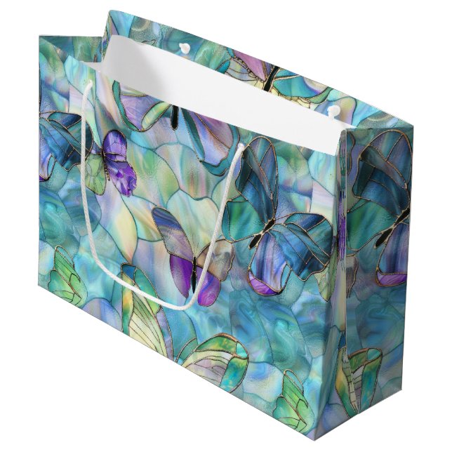 Turquoise Blue Purple Butterflies Large Gift Bag (Front Angled)