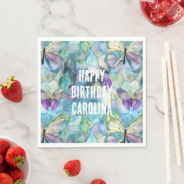 Turquoise Blue Purple Butterflies Napkins (Insitu)