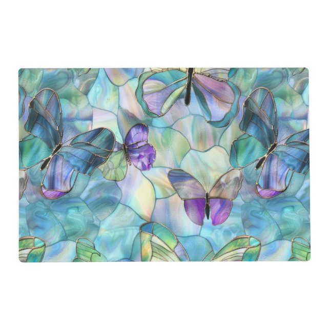 Turquoise Blue Purple Butterflies Placemat (Front)