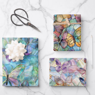 Turquoise Blue Purple Butterflies Wrapping Paper Sheets