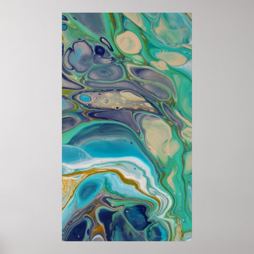 Turquoise Blue Purple Colorful Marble Fluid Art Poster