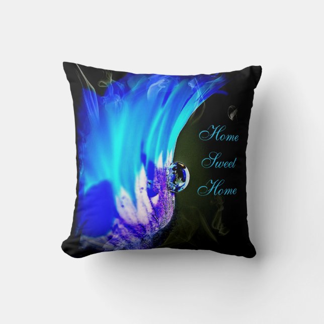 Turquoise Blue & Purple Flower Throw Pillow (Front)