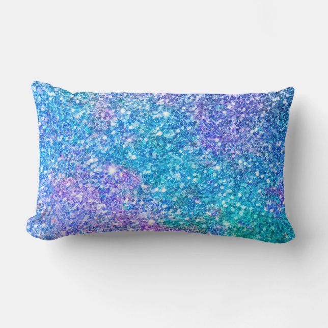 Turquoise Blue & Purple Glitter Lumbar Pillow (Front)