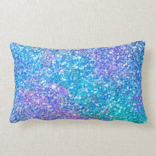 Turquoise Blue & Purple Glitter Lumbar Pillow