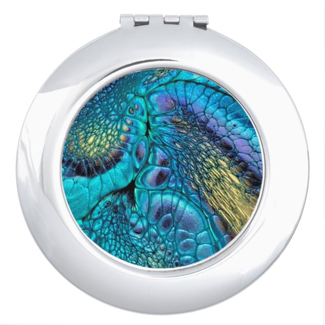 Turquoise blue purple gold Dragon skin Abstract Compact Mirror (Front)