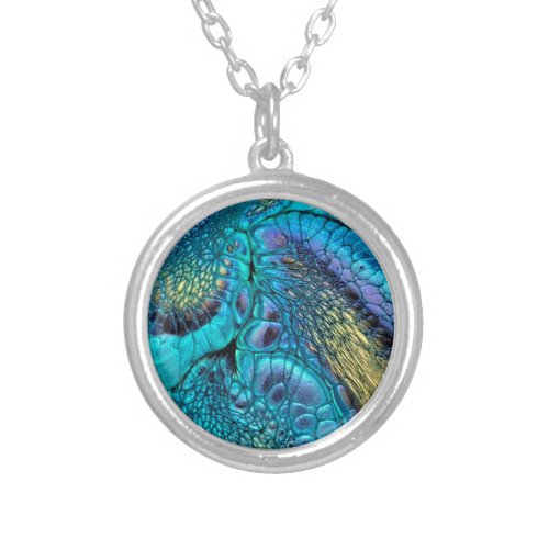 Turquoise blue purple gold Dragon skin Abstract  Silver Plated Necklace