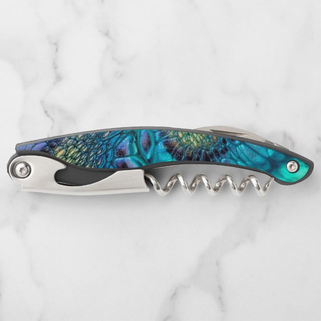 Turquoise blue purple gold Dragon Skin Abstract  Waiter's Corkscrew (Front)